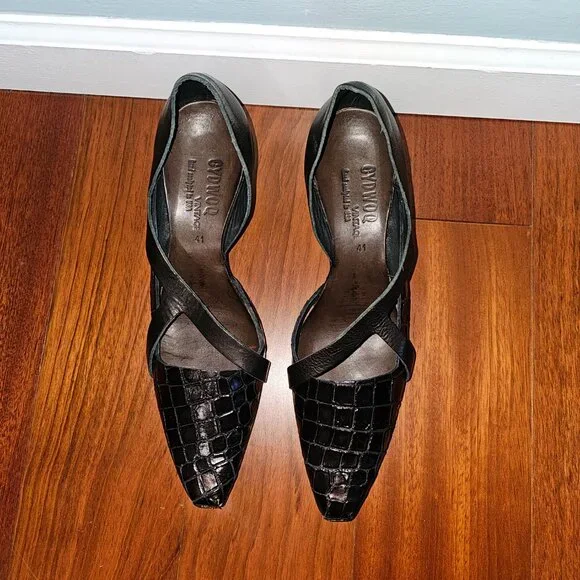 CYDWOQ Vintage Handmade Leather Kitten Heel Pumps – Brown Metallic | US 10/EU 41 - Picture 3 of 12